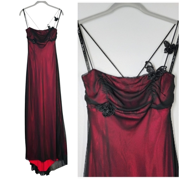 Vintage Zum Zum Prom Dress Maxi Gown Juniors 9 Whimsigoth Butterfly 90s Goth - Picture 1 of 16